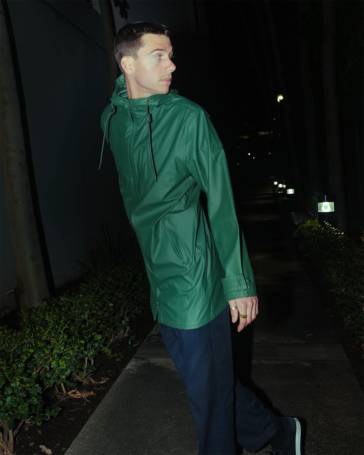 green rain jackets
